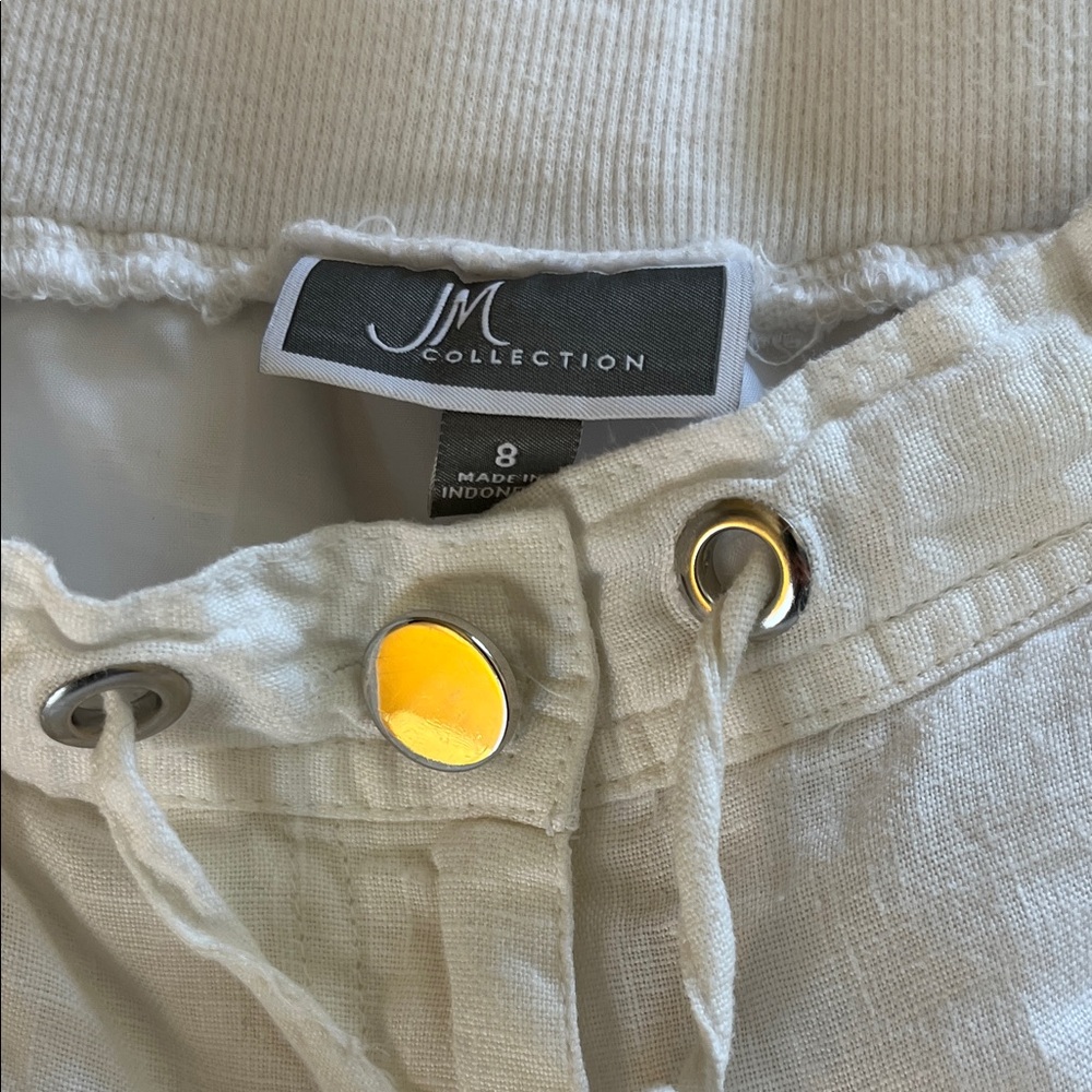 JM Collection White Linen Wide leg Drawstring Pants - Picture 6 of 8